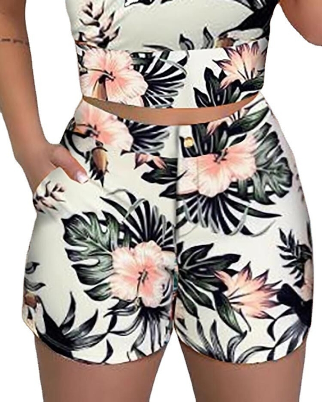 Calzoncillos calientes de mujer Blusa impresa Set de verano 2 piezas Traje con tela de lana