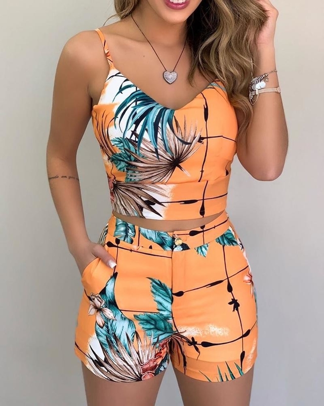 Calzoncillos calientes de mujer Blusa impresa Set de verano 2 piezas Traje con tela de lana