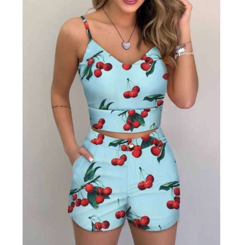 Calzoncillos calientes de mujer Blusa impresa Set de verano 2 piezas Traje con tela de lana